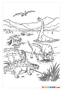 Darmowa kolorowanka z dinozaurami do druku.