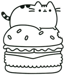 Kolorowanki Pusheen. Pusheen i wielki chesseburger