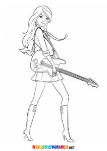 Kolorowanki Barbie z gitarą. Barbie gwiazda Pop