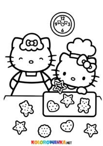 Hello Kitty piecze ciasteczka z mamą kolorowanka