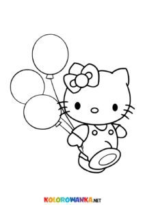Kolorowanka do druku Hello Kitty z balonikami.