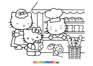 Kolorowanki Hello Kitty w piekarni na zakupach.