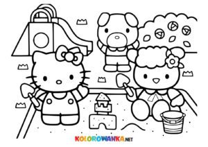 Kolorowanki Hello Kitty zabawa w piaskownicy