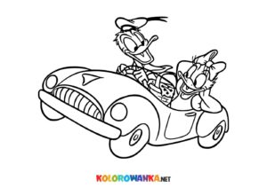 Kolorowanka Kaczor Donald i Daisy w samochodzie