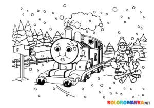Pociąg Tomek zimą kolorowanka