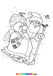 Święty Mikołaj na nartach kolorowanka