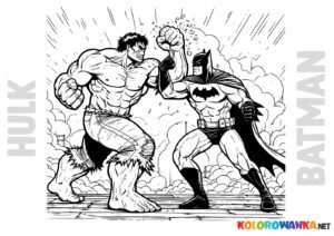 Kolorowanka Hulk walczy z Batmanem