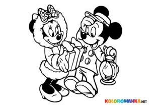 Kolorowanki Świąteczne Myszka Minnie i Myszka Mickey