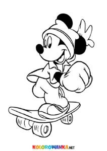 Myszka Miki na deskorolce do pokolorowania