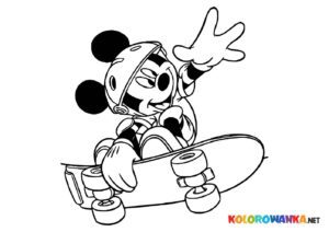 Myszka Miki na deskorolce kolorowanka